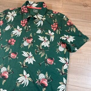 UnTuckIt Polo Shirt Mens Size L Green‎ Floral All Over Print Short Sleeve Golf